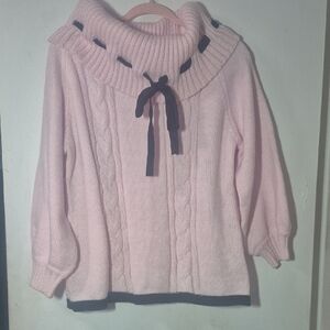 SHEIN Pink Cowl Neck Sweater with Black Bow
